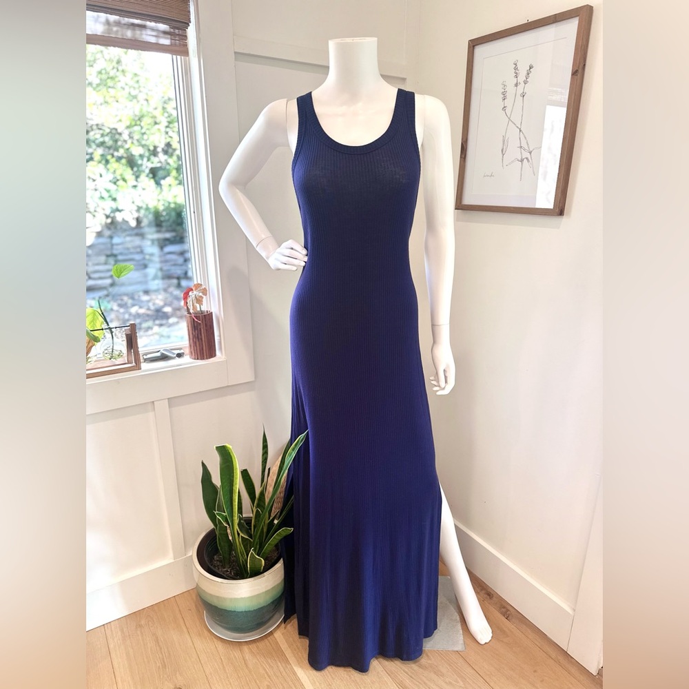 Chelsea28 Womens Blue Sleeveless  Ribbed Racer Back Maxi Stretch Dress M
